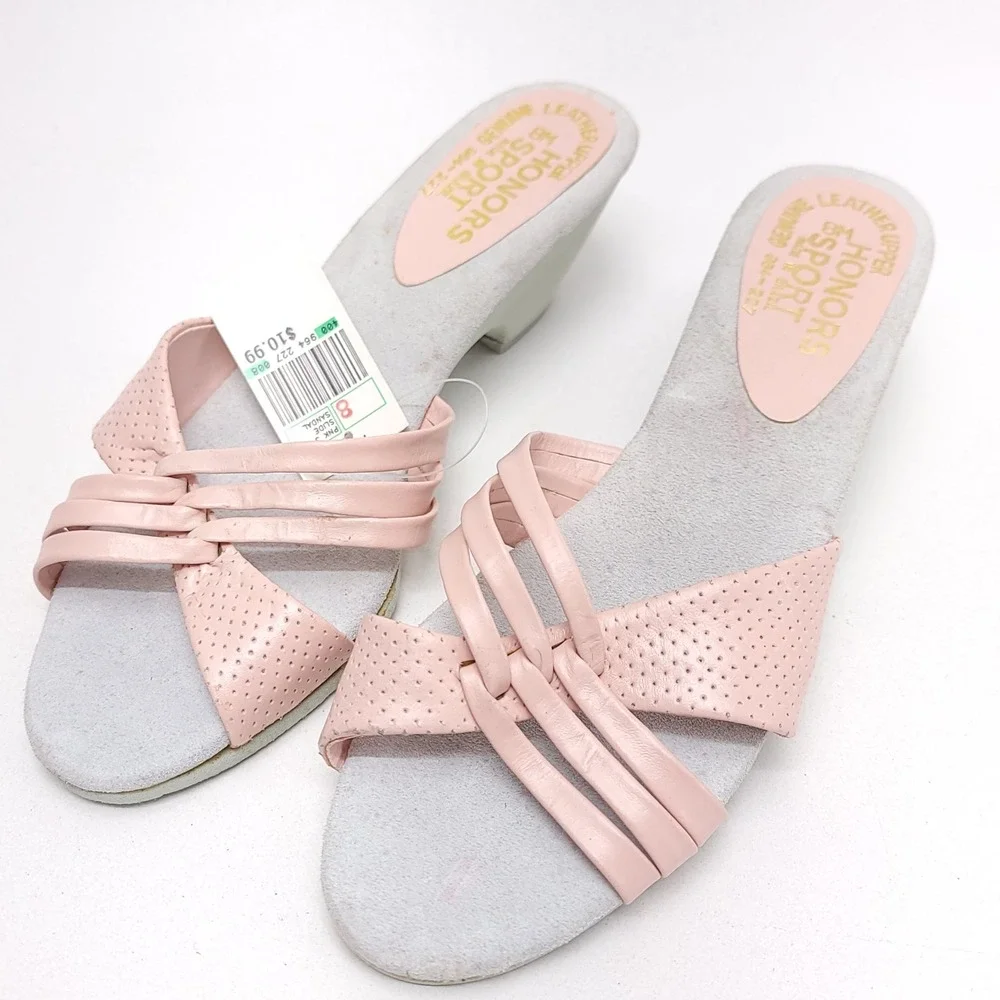 Honors‎ Sport Womens Pink Leather Strappy Wedge Slide Sandals Vintage Size 8